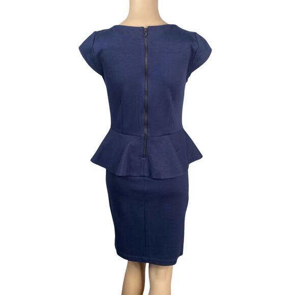 Alice + Olivia Employed Navy Blue Cap Sleeve Peplum Sheath Dress SZ 8 - Picture 7 of 8
